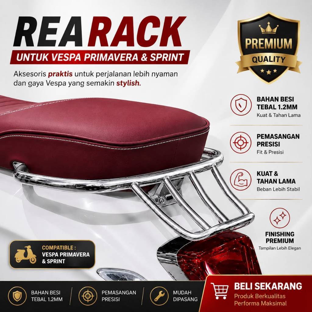 แร็คท้าย Vespa Primavera & Sprint | แร็คท้ายเวสป้า | ติดตั้งง่าย&แม่นยํา