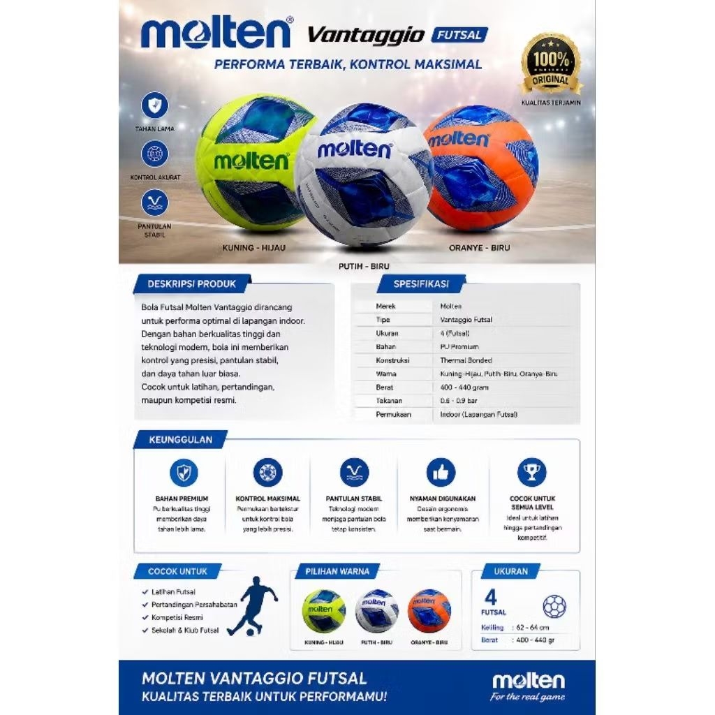 Molten Vantaggio Futsal Ball / Molten 1500 Futsal Ball Size 4