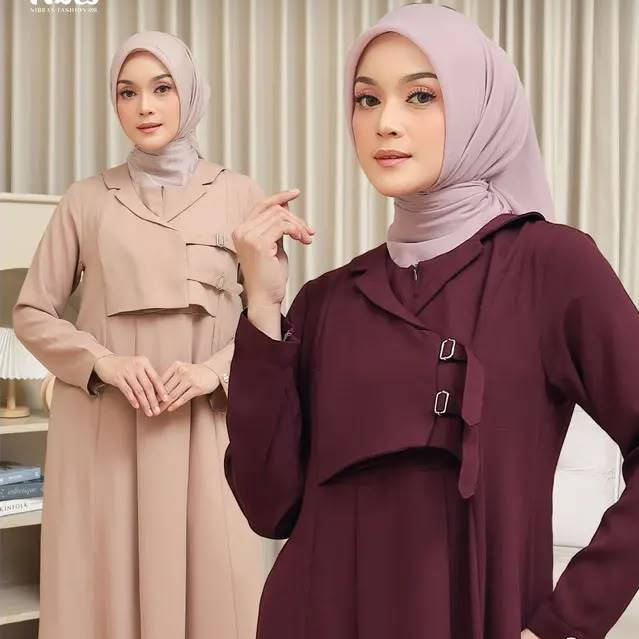 Nibras - Selaras 015 Plain Burgundy Taupe Dress วัสดุเวียนนา