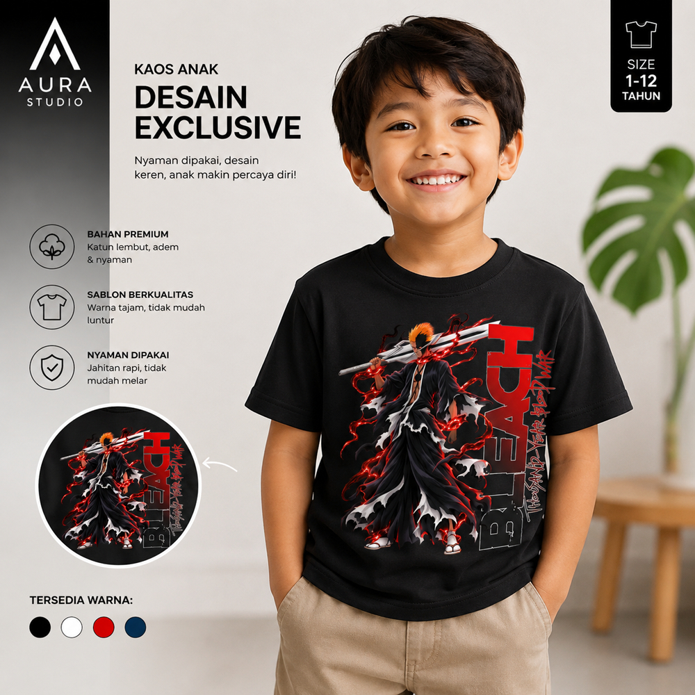 KATUN Bleach Ichigo Blood Chain Bankai เสื้อยืดเด็ก - ผ้าฝ้ายหวีเสื้อผ้าเด็กชายและเด็กหญิง