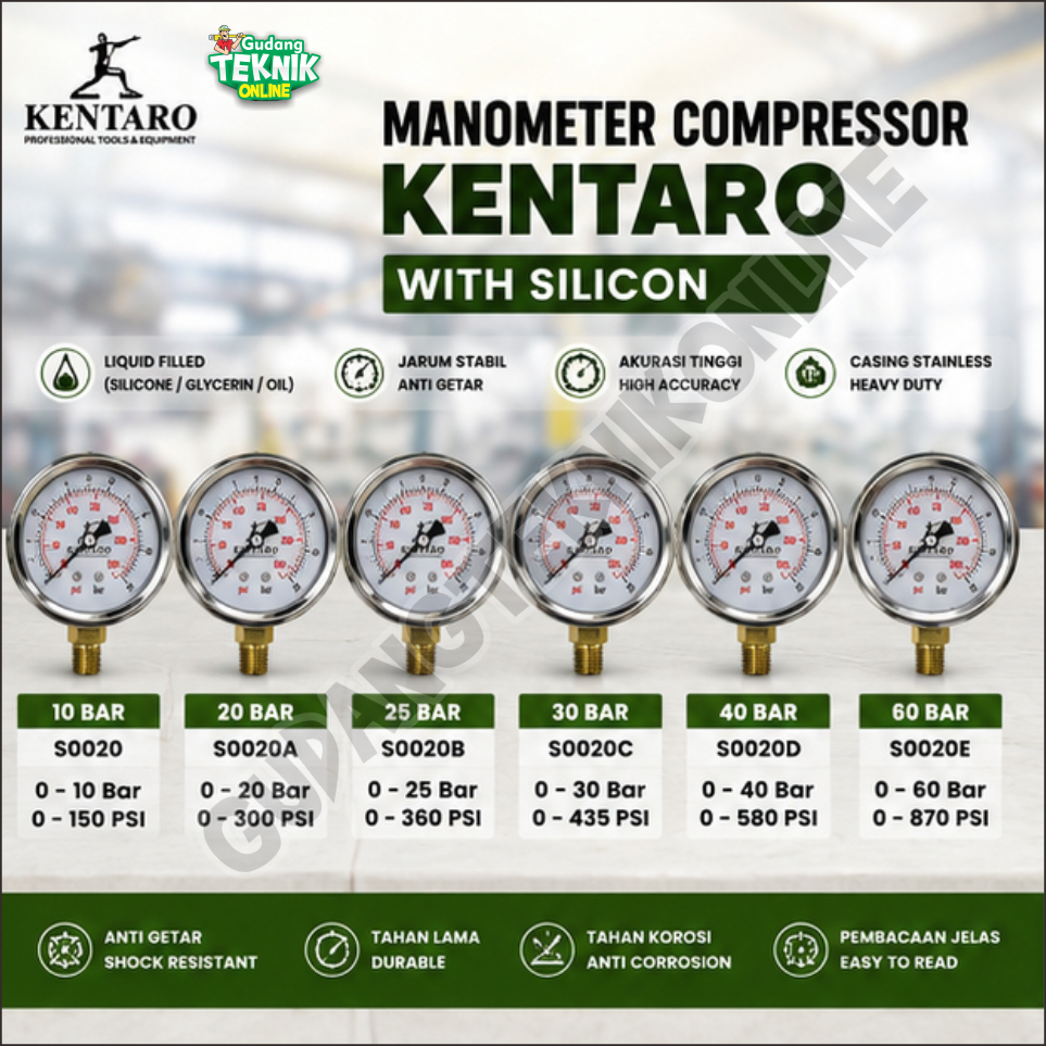 KENTARO เครื่องวัดความดัน 10 20 25 30 40 60 บาร์พร้อมซิลิคอน KENTARO / Manometer เครื่องวัดความดัน 1