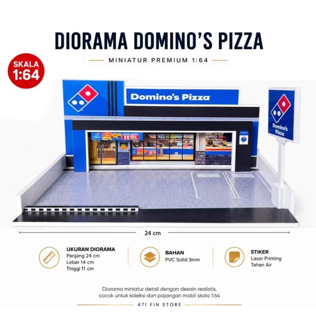 DIORAMA DOMINOS PI-ZZA, Pi-zza โดมิโนจิ๋ว, สเกลจอดรถ 1:64, 471Fin Store