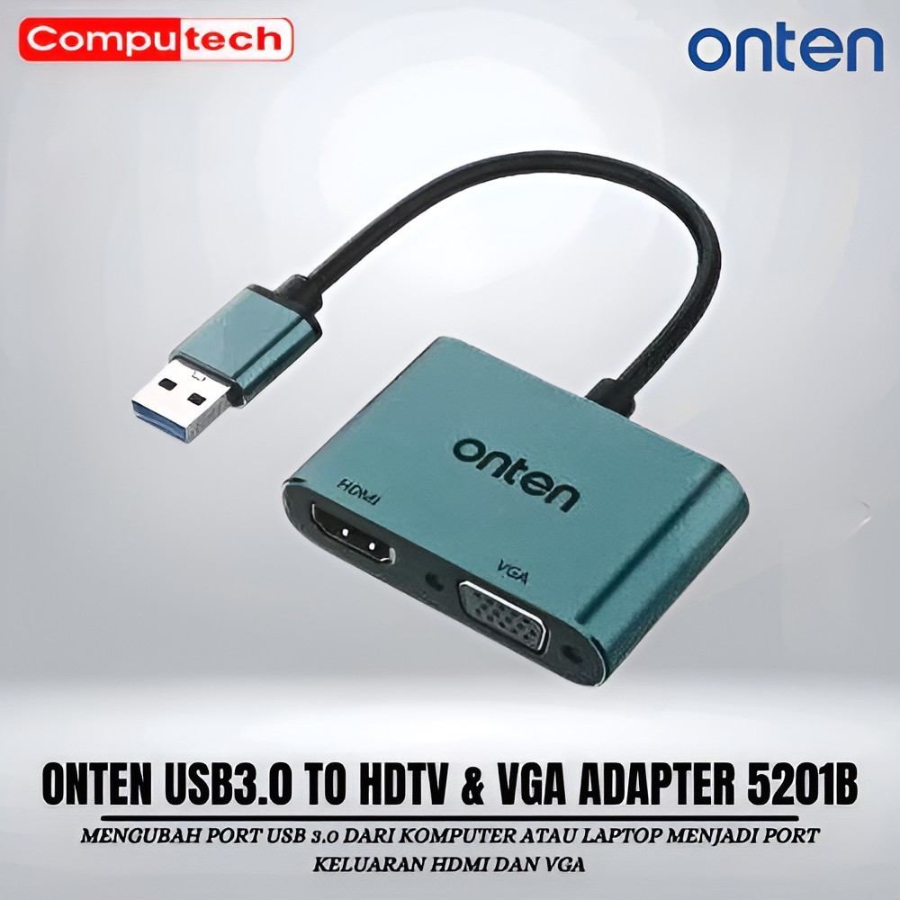Onten USB3.0 Converter HUB 2in1 ถึง HDM + VGA Dual Port รองรับเสียง OTN-5201B