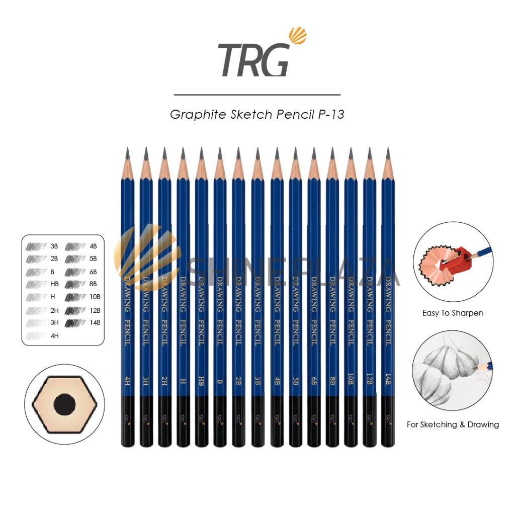 TRG Graphite Sketch Drawing Pencil P-13 - Graphite Sketch Drawing Pencil 4H 3H 2H H HB B 2B 3B 4B 5B