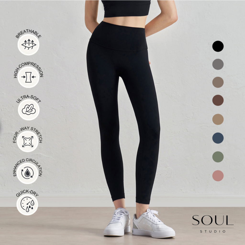 Soul Studio Mary สีกลางเอวสูงการบีบอัดเลกกิ้งกีฬาใน ActiveKnit สําหรับผู้ใหญ่พิลาทิสยิมวิ่งกีฬา