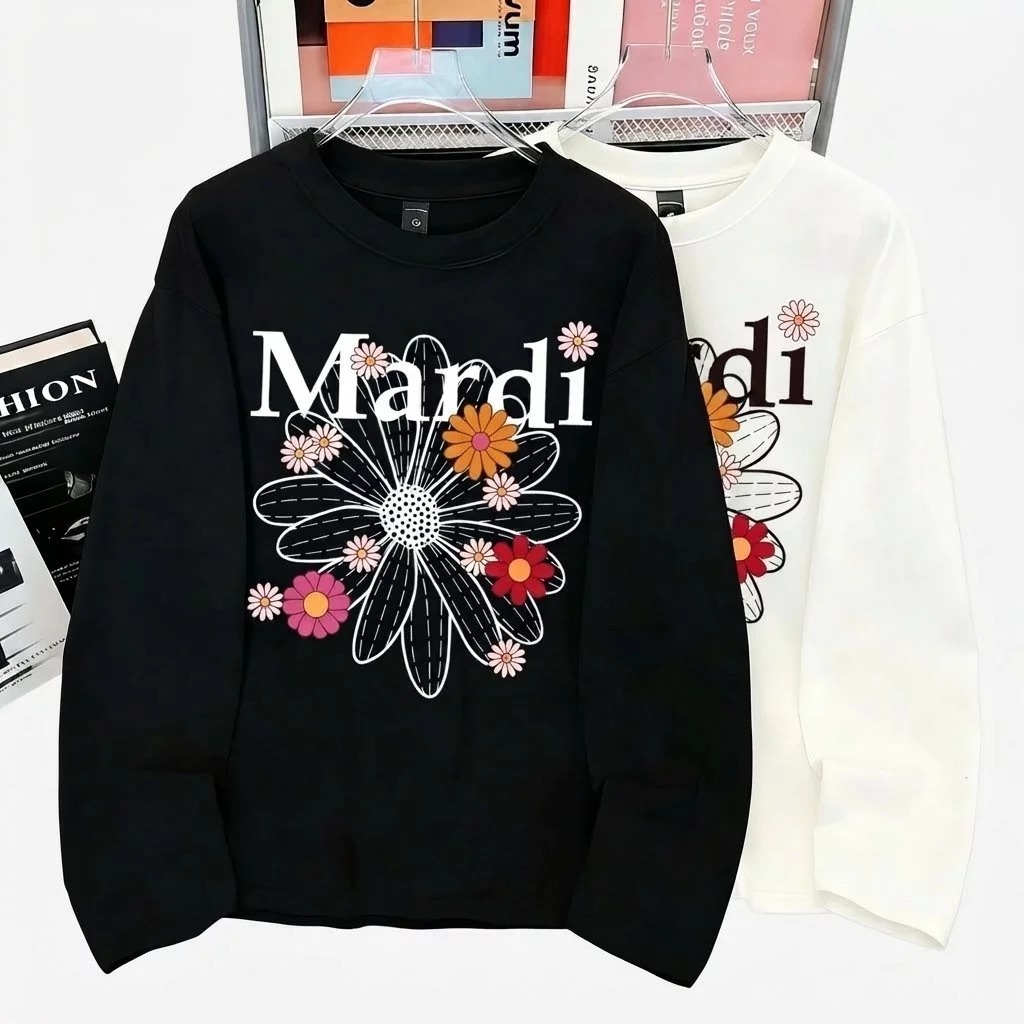 MARDI print 3.02 เสื้อยืดแขนยาวขนาดใหญ่สําหรับผู้ชายและผู้หญิง