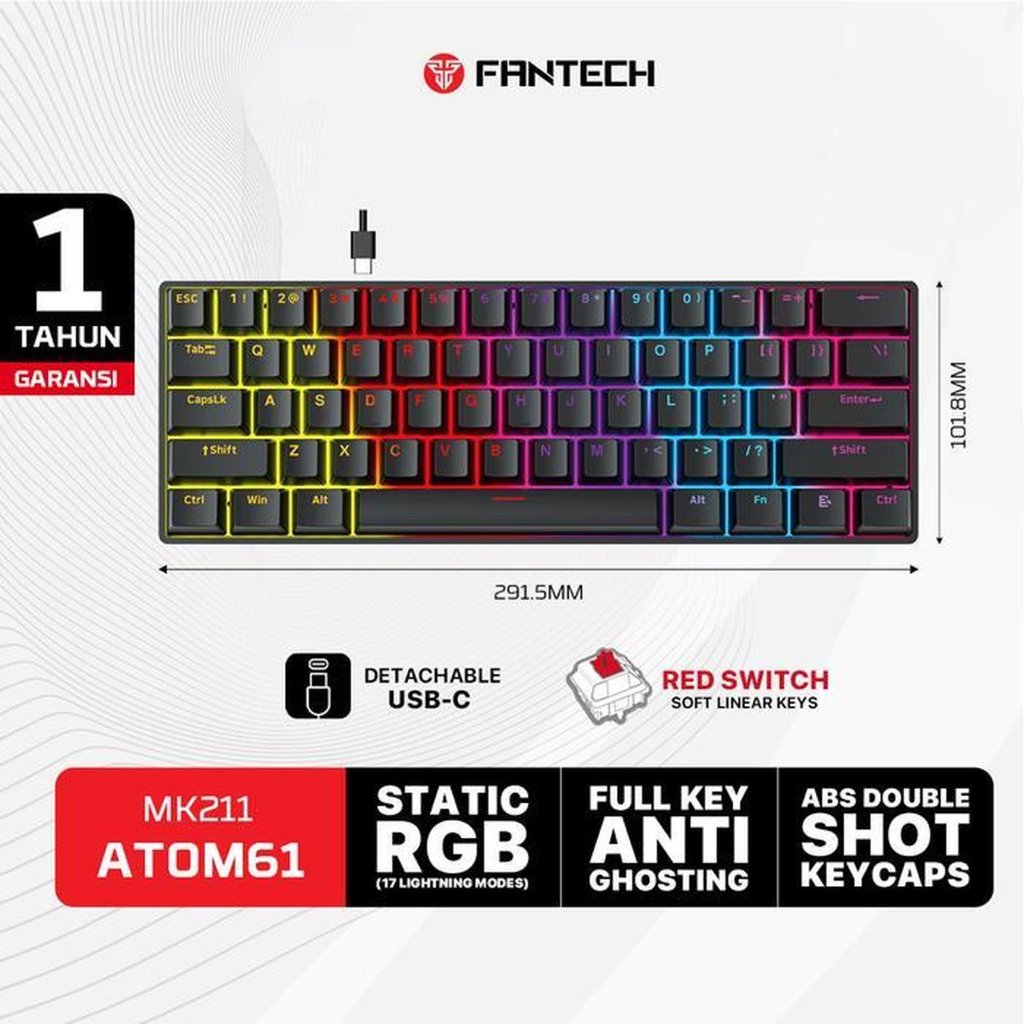 FANTECH ATOM 61 MK211 WIRED STATIC RGB MECHANICAL KEYBOARD GAMING ATOM61 MK-211
