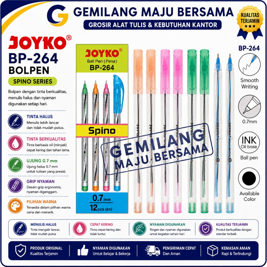 Joyko BP-264 Spino Ball Pen หมึกดํา 0.7 มม. (12 ชิ้น = 1 โหล)