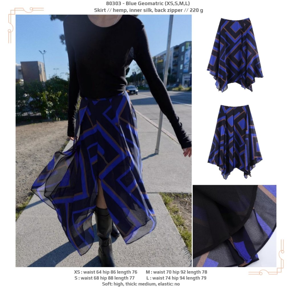 H0N03 - สีฟ้า Geomatric (XS,S,M,L) - กระโปรง 260903