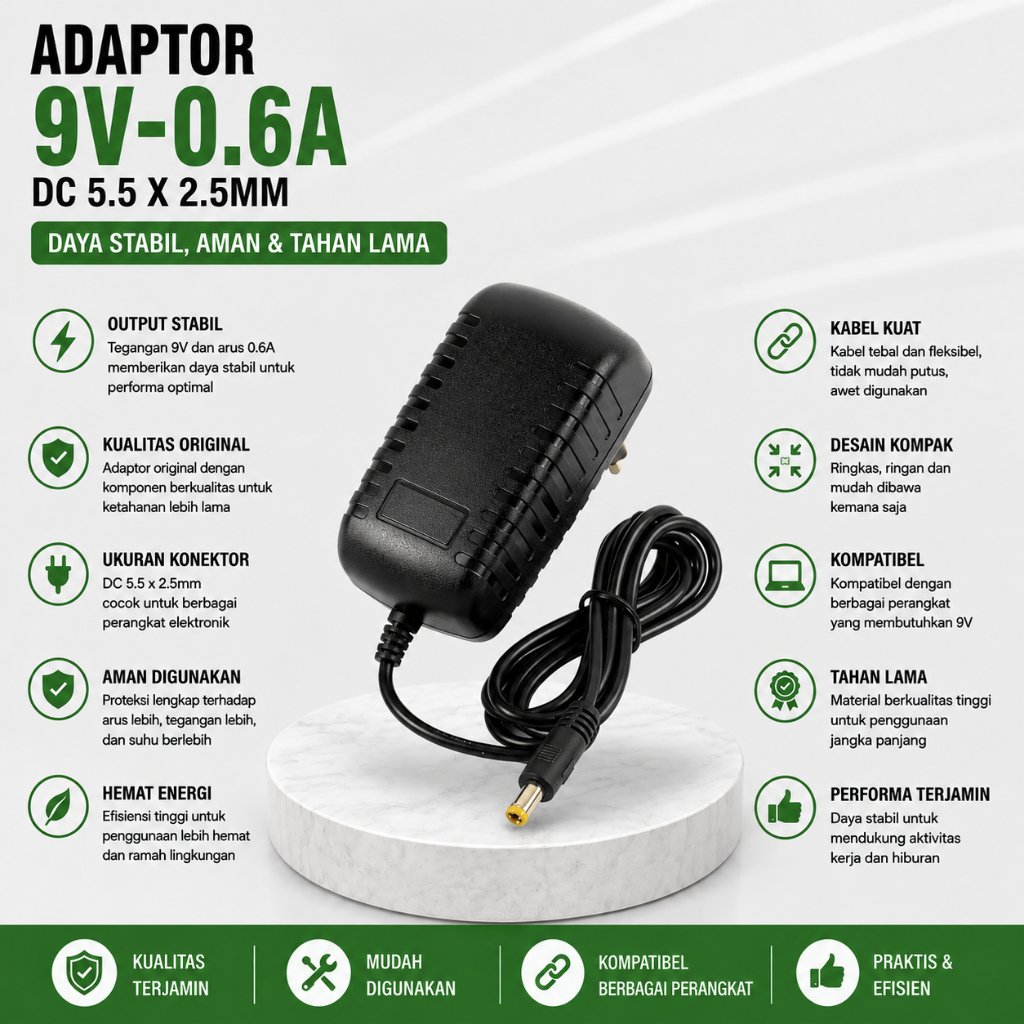 9V 0.6A 600mA DC Power Supply อะแดปเตอร์ชาร์จ 9 โวลต์