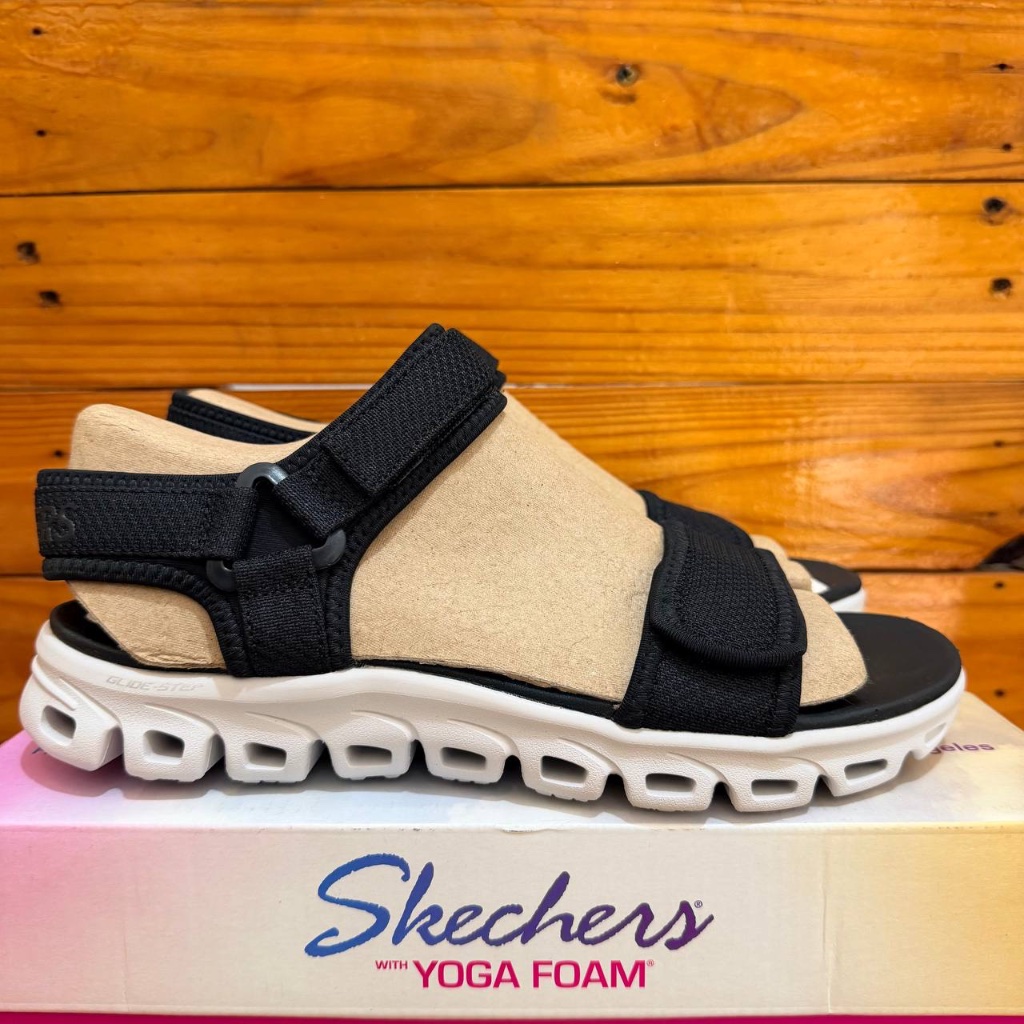เฉพาะขนาด 39 SKECHERS GLIDE STEP SANDAL ใหม่ FLOW 164059 รองเท้าแตะผู้หญิง SKECHERS สีดํา, รองเท้าแต