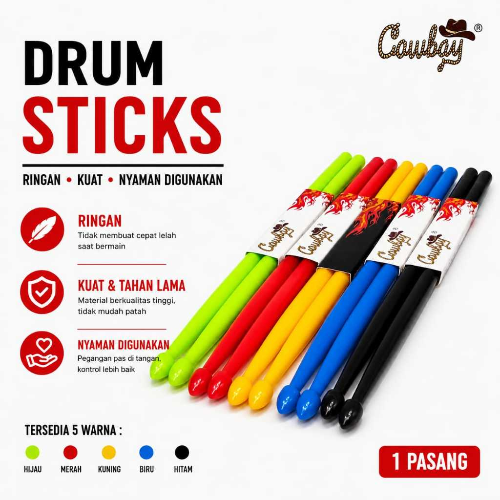 1 PAIR OF COWBOY POUND FIT DRUM STICKS SPORTS CARDIO NYLON DRUM STICKS