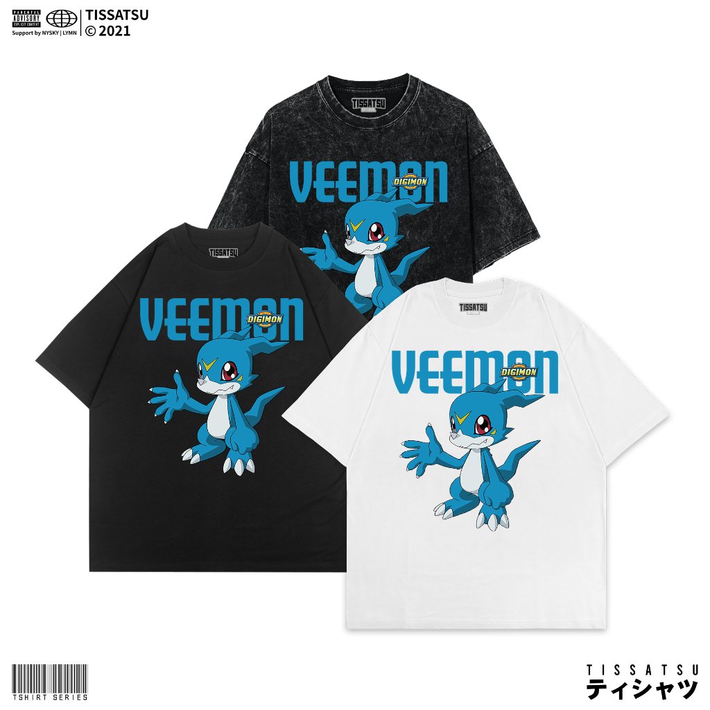 TISSATSU VEEMON DIGIMON เสื้อยืดล้าง Oversize / เสื้อยืด Slimfit Wash / DGMN-9