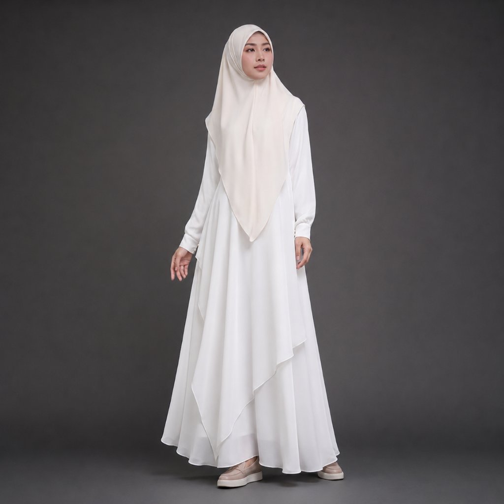 Raisma - Gamis สีขาวและสีดําสมัยใหม่สําหรับวัยรุ่นวัสดุ Ceruti Babydoll พรีเมี่ยม