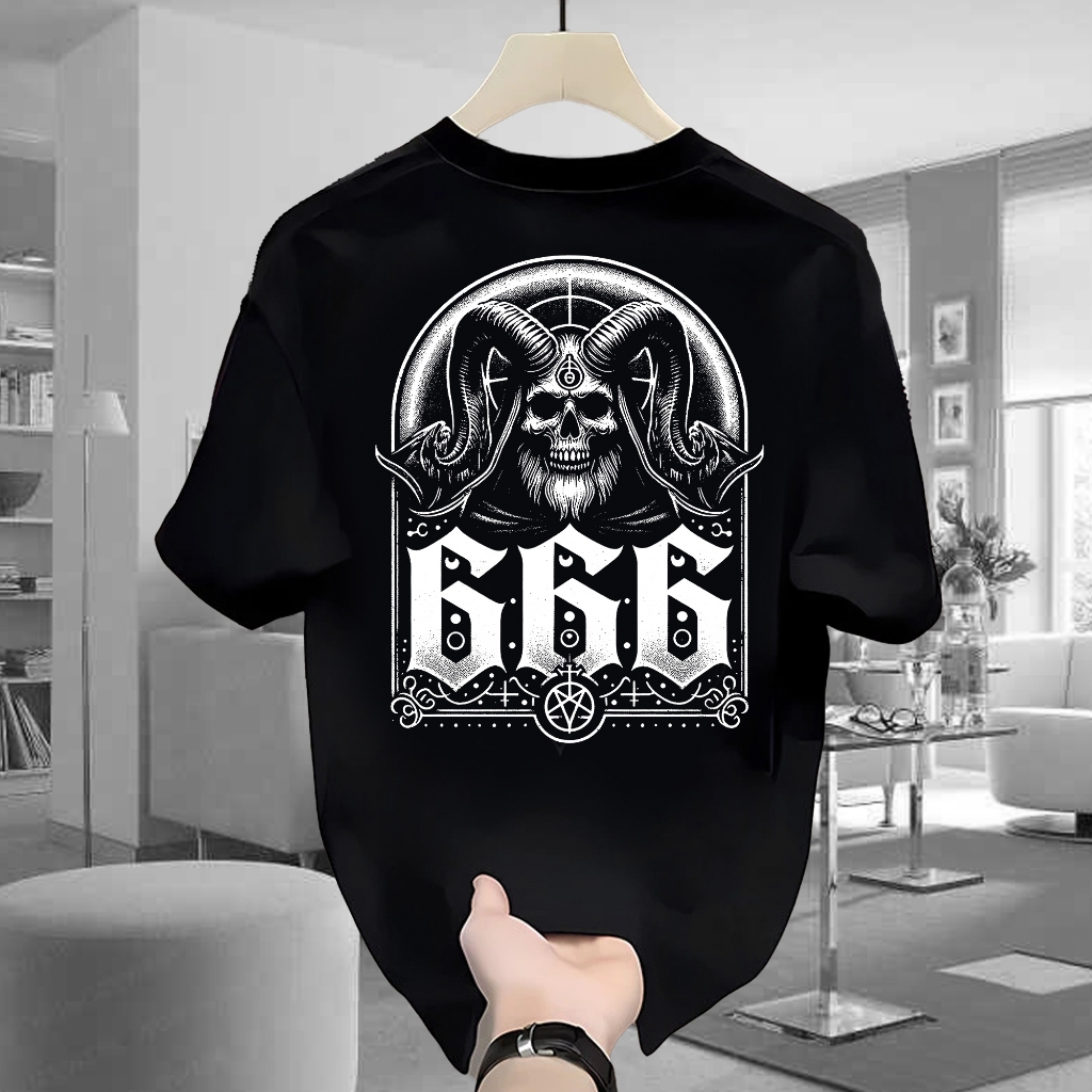 เสื้อยืด 24s Unisex แขนสั้นเสื้อซาตานขนมปัง 666 เสื้อยืดโลหะเพลง Unisex ผู้ชายผู้หญิง Tshirt Vintage