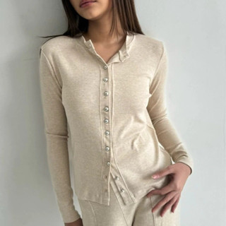 KAIA Top Long Sleeve Full Button Vintage | Atasan Knit Kancing Lengan Panjang Basic Korean Top