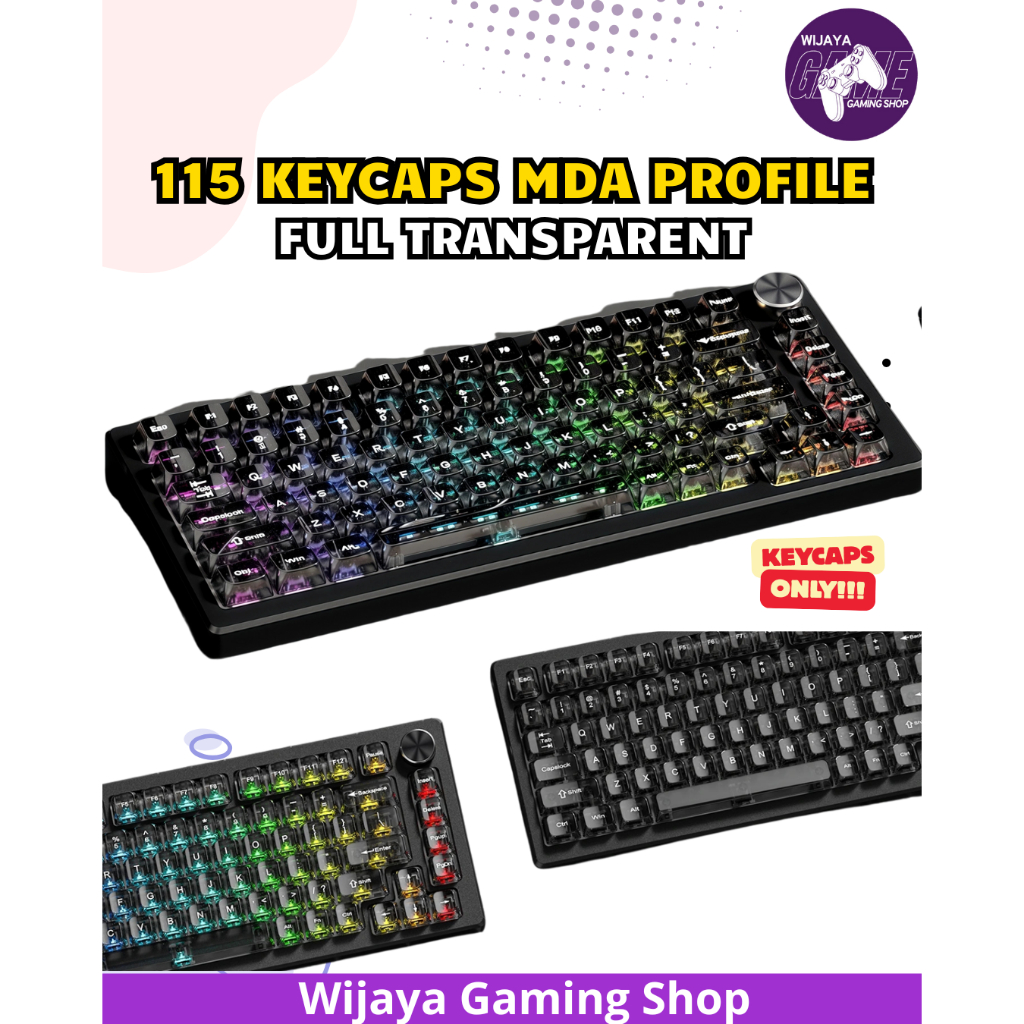 115 Keycaps MDA Fog Full Transparent UV พิมพ์คริสตัลใสสําหรับเล่นเกมคีย์บอร์ดเครื่องกล