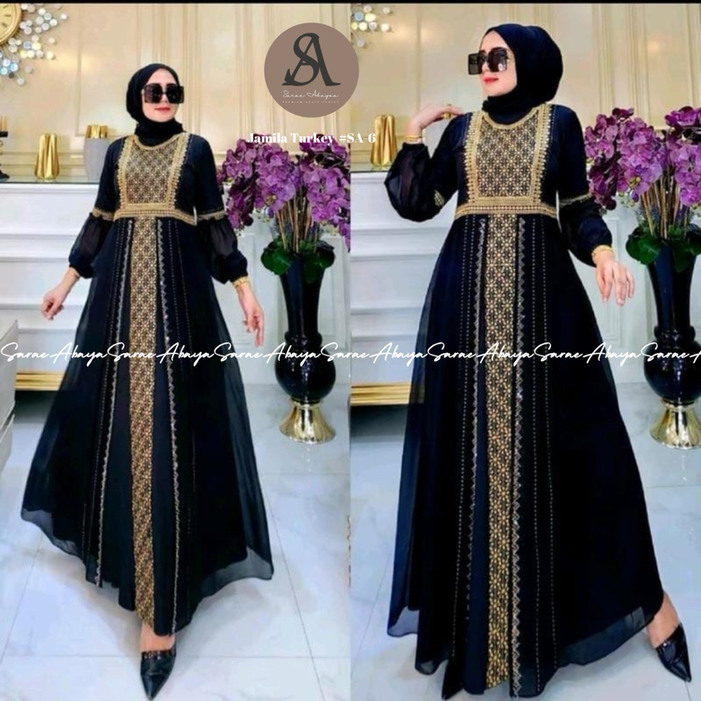 Sarae Abaya ตุรกีพรีเมี่ยมหรูหรา Jamila SA-6 Ceruti เย็บปักถักร้อยชุด Cerutuy เลื่อม