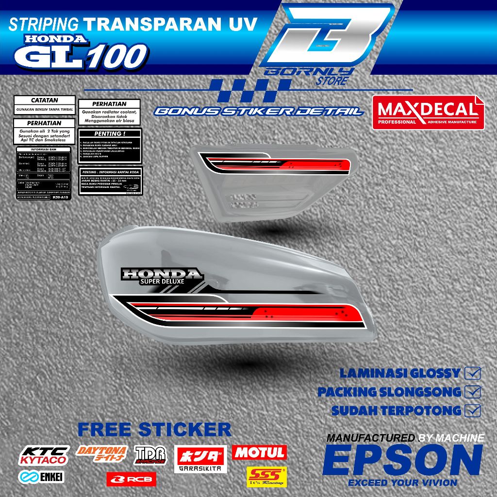 แถบ UV โปร่งใสสําหรับ Honda GL 100 Maxdecal Premium Tank Trim / (YT24)