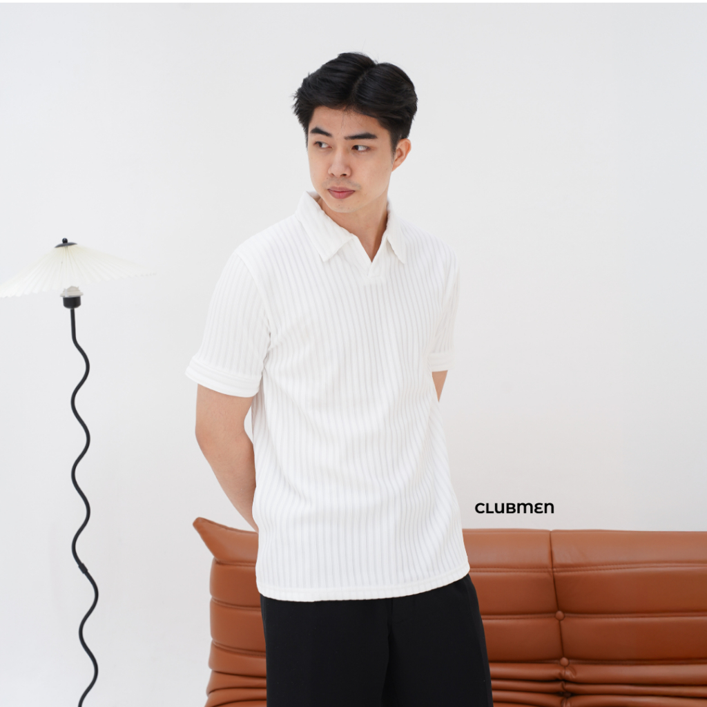 CLU3เสื้อไหมพรมโปโลผู้ชาย BWhite CM4
