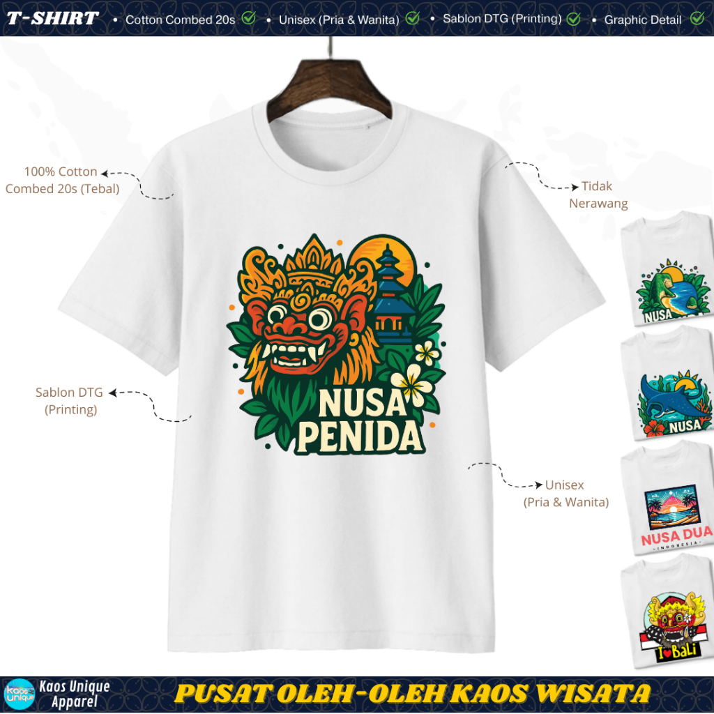 KATUN KAOSUNIQUE เสื้อยืด NUSA PENIDA Bali - ผ้าฝ้ายหวี Unisex 20s การพิมพ์หน้าจอ Travel เสื้อยืดของ