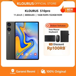 KLOURUS Tablet S10 Pro (16GB + 1024GB) | IPS 11.6" | Tablet Murah untuk Belajar,Gaming, Kerja & Hiburan | 5G Dual SIM, WiFi Tablet Anak Android, Kamera 48MP | Kapasitas baterai besar 8800mAh[KLOURUS Official Store]​