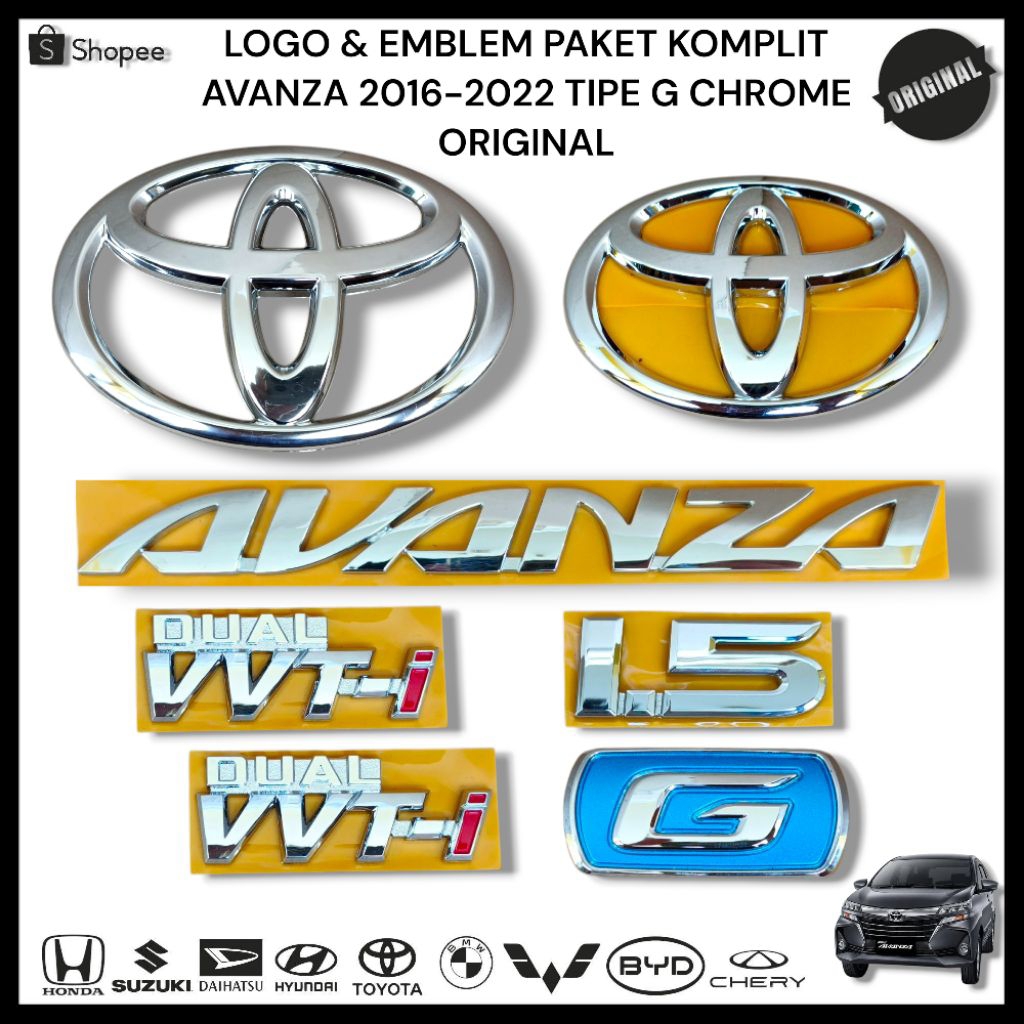 AVANZA 2016-2021 Type G 1.5 Emblem Logo Complete Original Package / Toyota Avanza Grand Logo Emblem