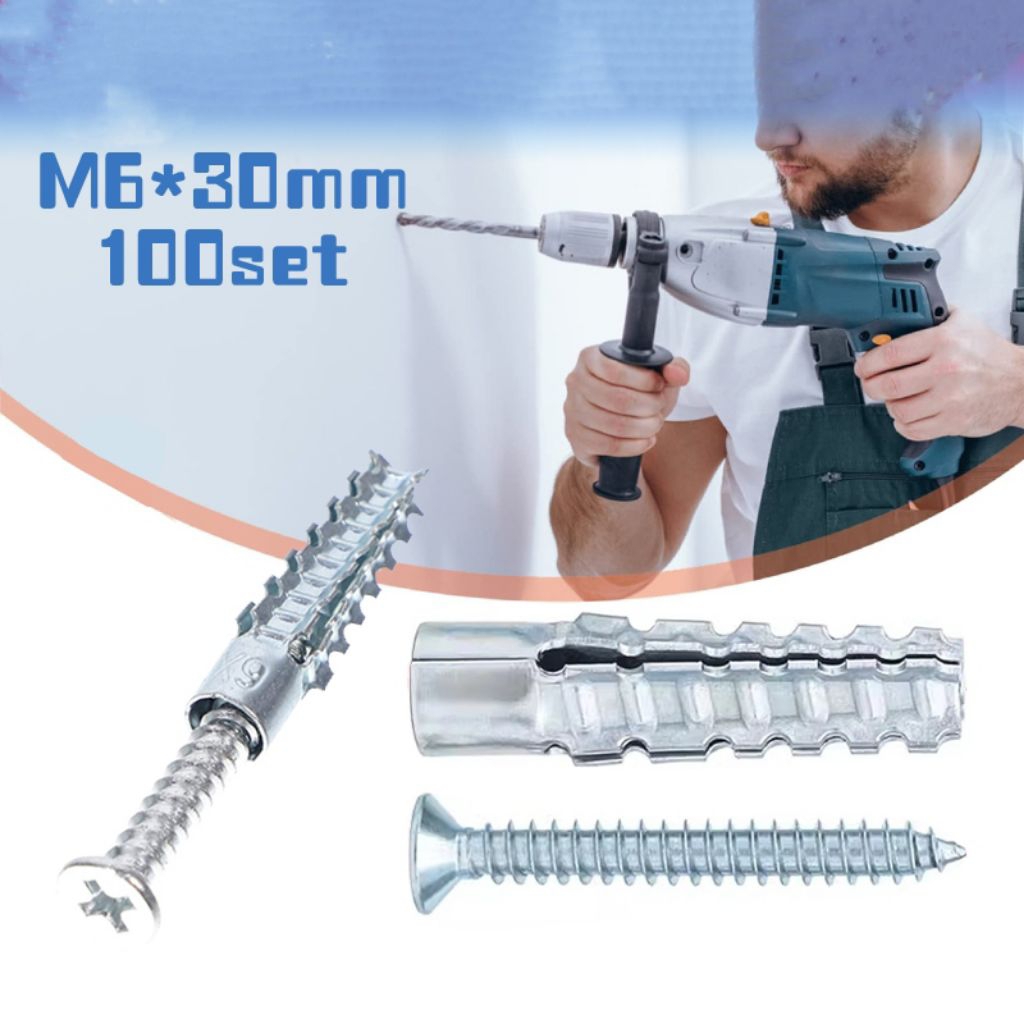 100 ชุด Wall Anchor Bolts 6x30 มม. Wall Anchor Wall สกรู