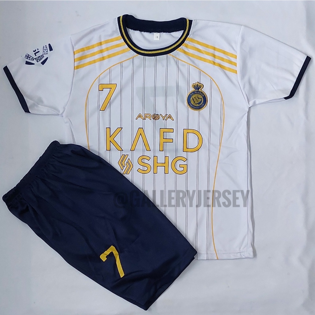 AL NASSR HOME KIDS FOOTBALL SHIRT SET AL NASSR RONALDO KIDS JERSEY SET AL NASSR RONALDO KIDS JERSEY 