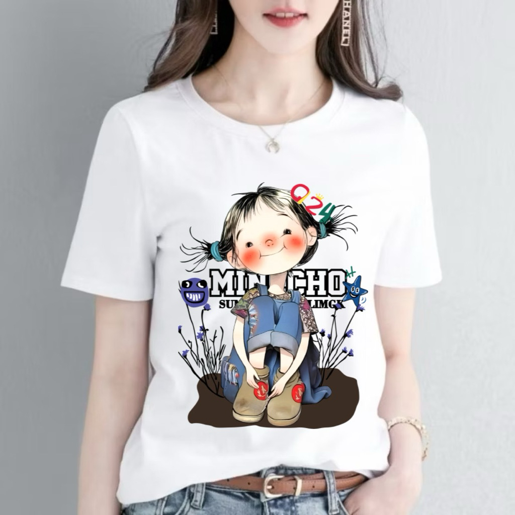 เสื้อยืดผู้หญิงพร้อม [MINCHO] MOTIF // เสื้อยืดแขนสั้นผู้หญิง MADE FROM PREMIUM MATLS, CURRET, TREND