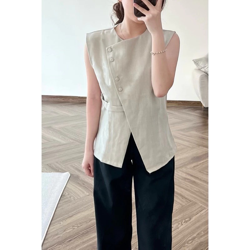 CALTHA Vest Zoey Premium Womens Top, Last Button-Down Work Top, เสื้อกั๊กเกาหลี