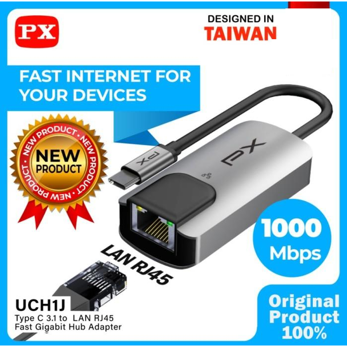 ตัวแปลง Type C เป็น LAN PX - UCH1J - ตัวแปลง USB Type-C 3.1 เป็น LAN RJ45