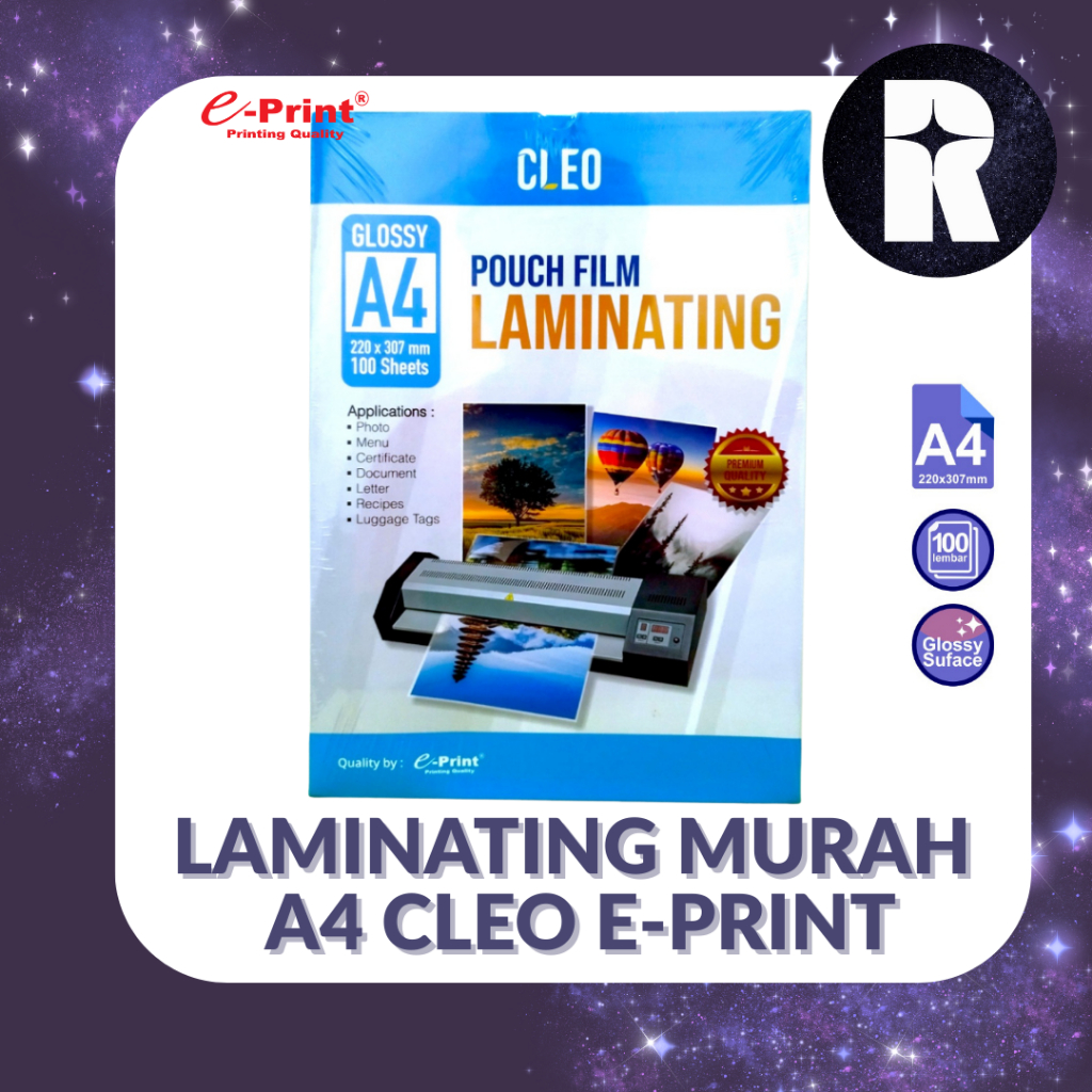 E-PRINT CLEO GLOSSY FILM กระดาษลามิเนต A4 100S (สีน้ําเงิน) PACK