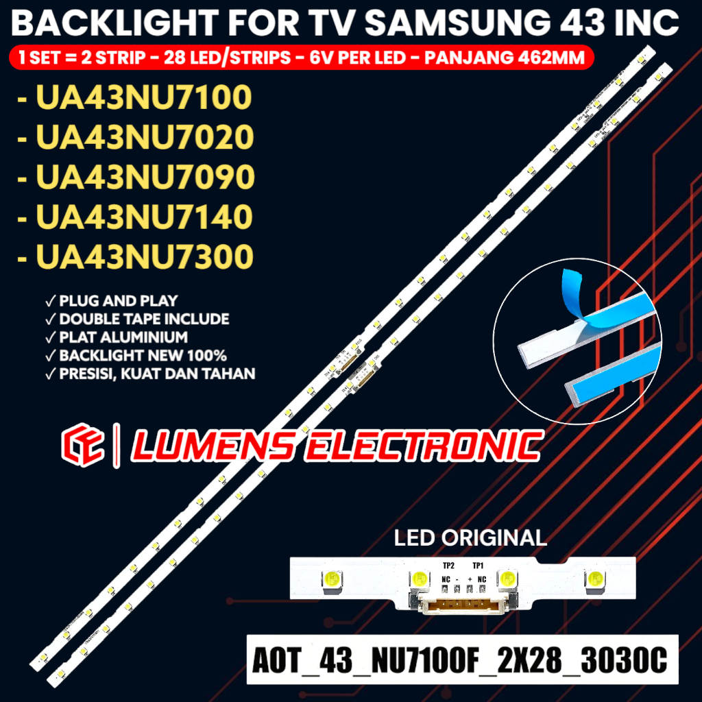 BACKLIGHT TV SAMSUNG 43 UA43NU7100 UA43RU7100 UA43NU7020 UA43NU7090 UA43NU7140 UA43NU7300 UA43N5500