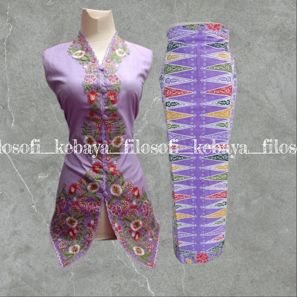 KATUN FK-New Floral ปัก Encim Kebaya // แขนยาว Cotton Encim Kebaya // Sundae Encim Kebaya // Modern 