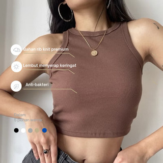 ORO TOP | Halter Rib Tanktop Wanita Korea Tank Top Tank top Crop Rib Knit Atasan Wanita