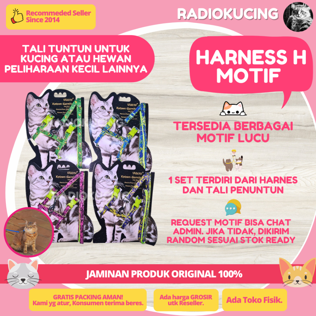 MODEL H - Body Harness Herness Leash Vest เชือกตะกั่วแมวธรรมดาสุนัข Ferret [JUWIES RADIO KUCING]