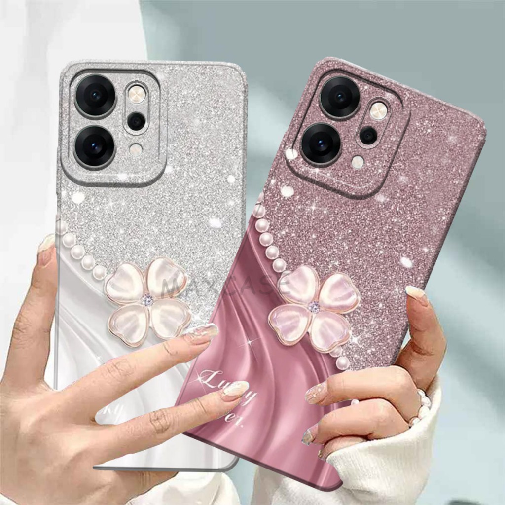 M0P Softcase Hp Oppo Reno 14 Pro ล่าสุด 2025 Glitter Flower Motif Hp Case - เคส Hp ปัจจุบัน - กล้องซ