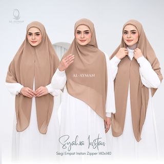 Segi Empat Instan Zipper Hijab Syari Resleting Premium Jumbo Ceruty Babydoll Syahra Instan
