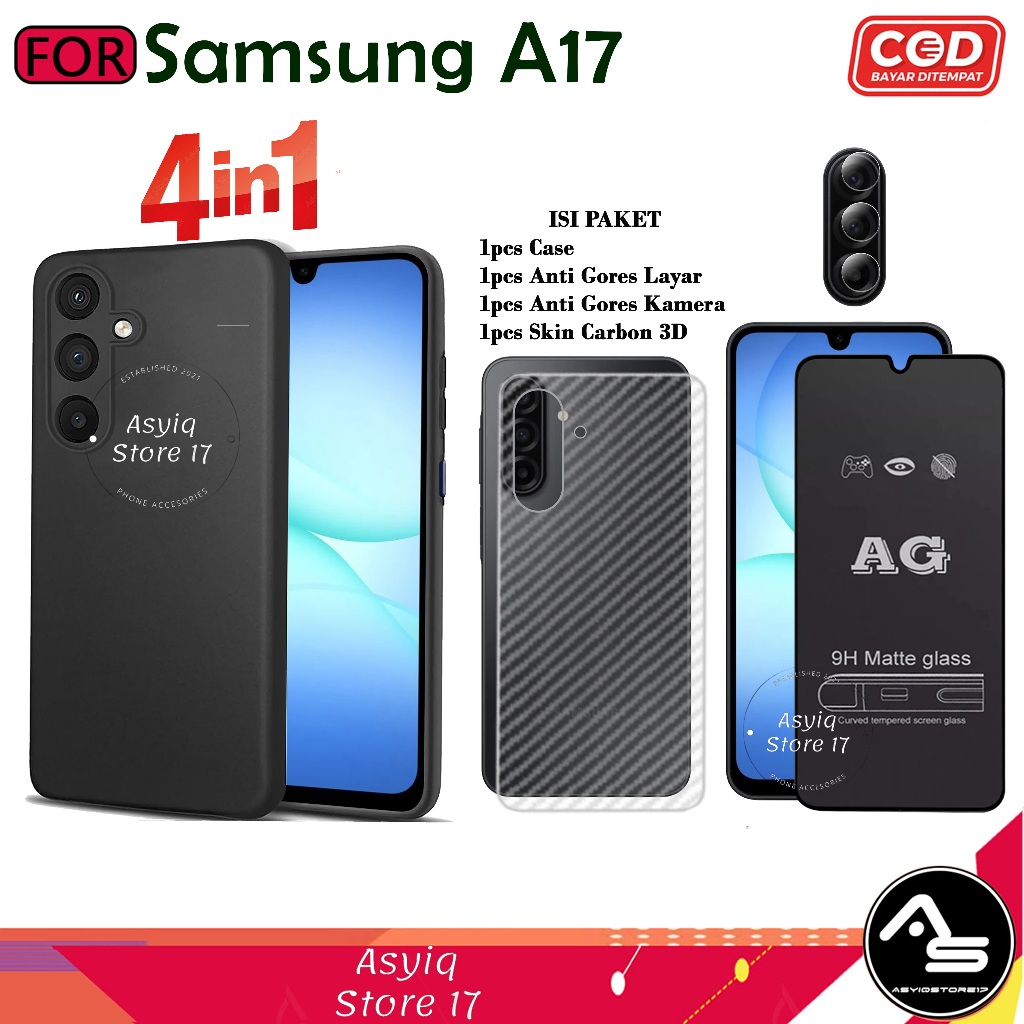 เคสกระจกนิรภัย 4-in-1 AG Matte Samsung A17 Softcase Slim Black Protect Package