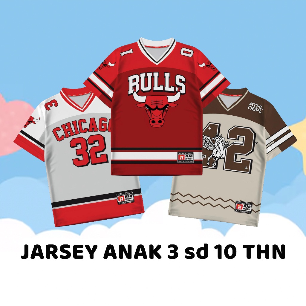 RJA Bulls 10 เสื้อแข่งเด็กชาย Hockey Retro Vintage สไตล์เกาหลี 3–10 ปี