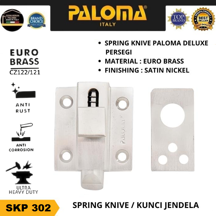 PALOMA SKP 302 Spring Knive Latch Window Slot DELUXE Square Box BRASS Satin Nickel
