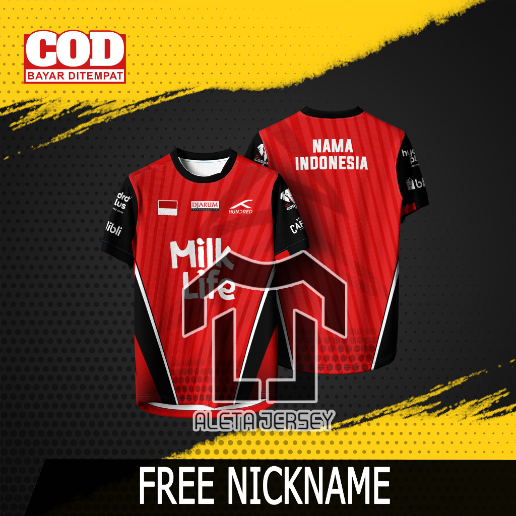 ใหม่ล่าสุด INDONESIAN BADMINTON JERSEY DJARUM MILK LIFE ชื่อฟรี