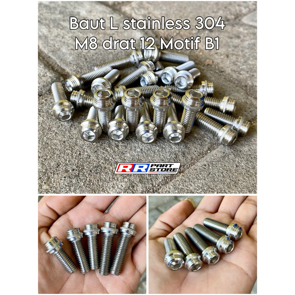 สแตนเลส L bolt m8 ด้าย 12 series 304 motif B1