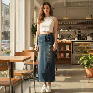Rok Jeans Wanita - Rok Jeans Wanita Panjang - Skirt Jeans - 1027 RN JEANS - bayle.ind