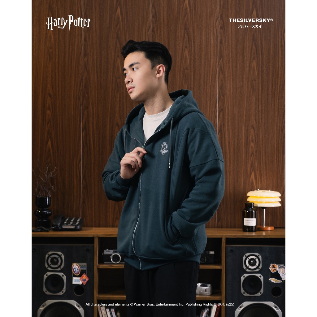 Thesilversky Harry Potter Hogwarts Houses Zipper Hoodie Boxy Charcoal Premium