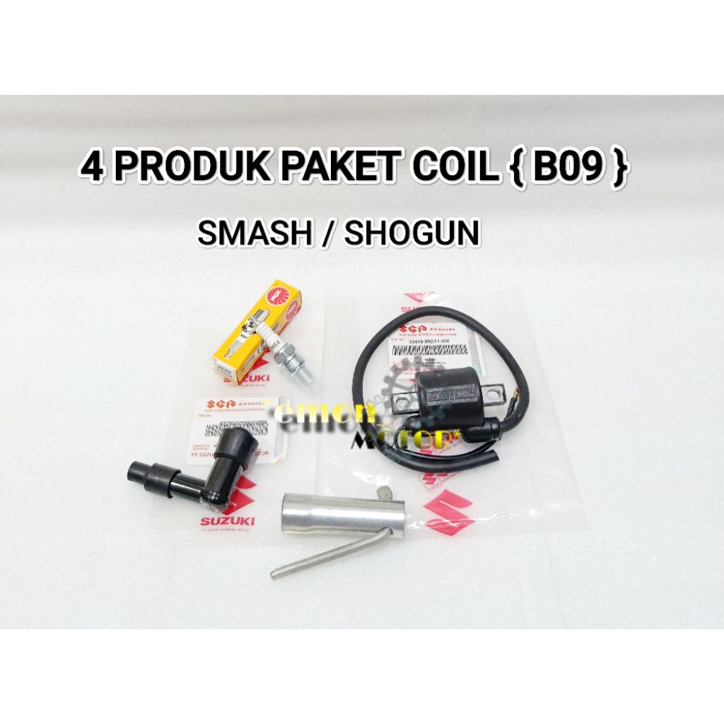 4 ผลิตภัณฑ์บรรจุหีบห่อ IGNITION { B09 } COIL + CANGKLONG + C7HSA SPARK PLUG KEY + SMASH OLD SMASH NE