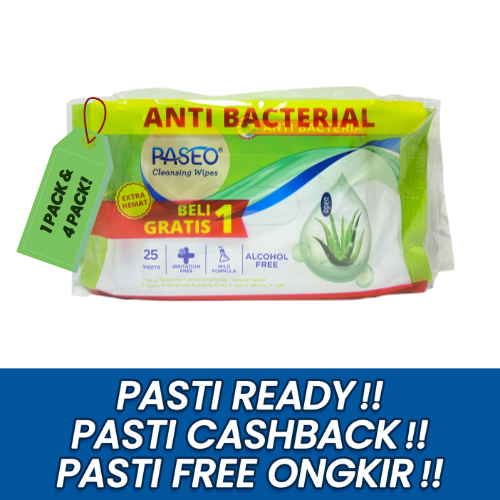 บรรจุุภัณฑ์ 1 แพ็ค & 4 แพ็ค TISSUE TISSUE TISSUE PASEO ANTI BACTERIAL CLEANSING WIPES 25 แผ่น ANTI-W