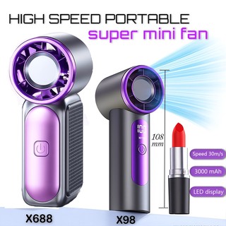 High speed Kipas Mini  LED Strong Portable Wind 100 Gear Wind Speed Kipas Angin Adjustable Turbo Kipas Tangan High Speed 20000RPM untuk Olahraga Luar Ruangan
