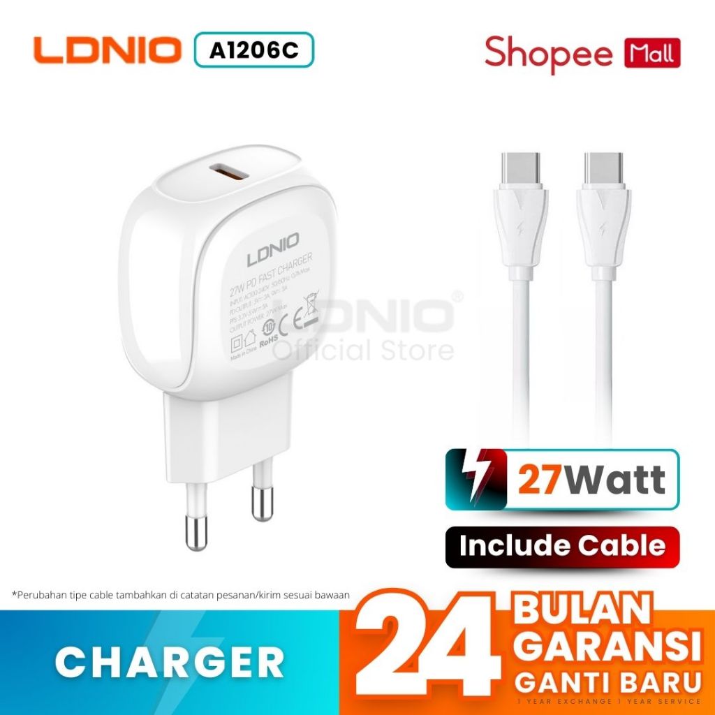 LDNIO A1206C Travel Charger Adapter USB-C PD 27W Fast Charger